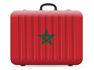 Fas bayrak beyaz bir arka plan üzerinde bavul seyahat. Vektör çizim.