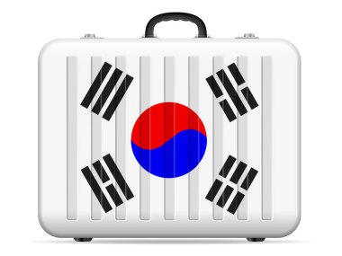 Güney Kore bayrağı bavul beyaz bir arka plan üzerinde seyahat. Vektör çizim.