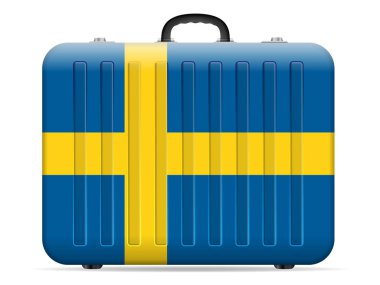 İsveç bayrağı bavul beyaz bir arka plan üzerinde seyahat. Vektör çizim.