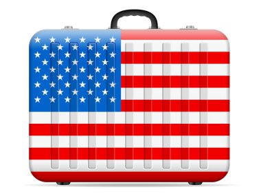 ABD bayrağı bavul beyaz bir arka plan üzerinde seyahat. Vektör çizim.