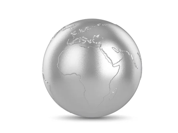 Silver Världen Globe Vit Bakgrund Illustration — Stockfoto