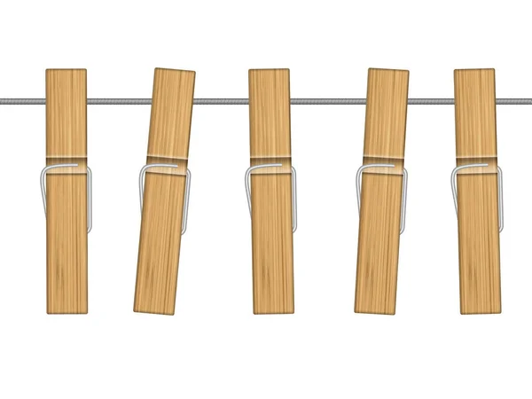 Clothespins Drewniane Wiszące Liny Ilustracja Wektorowa — Wektor stockowy