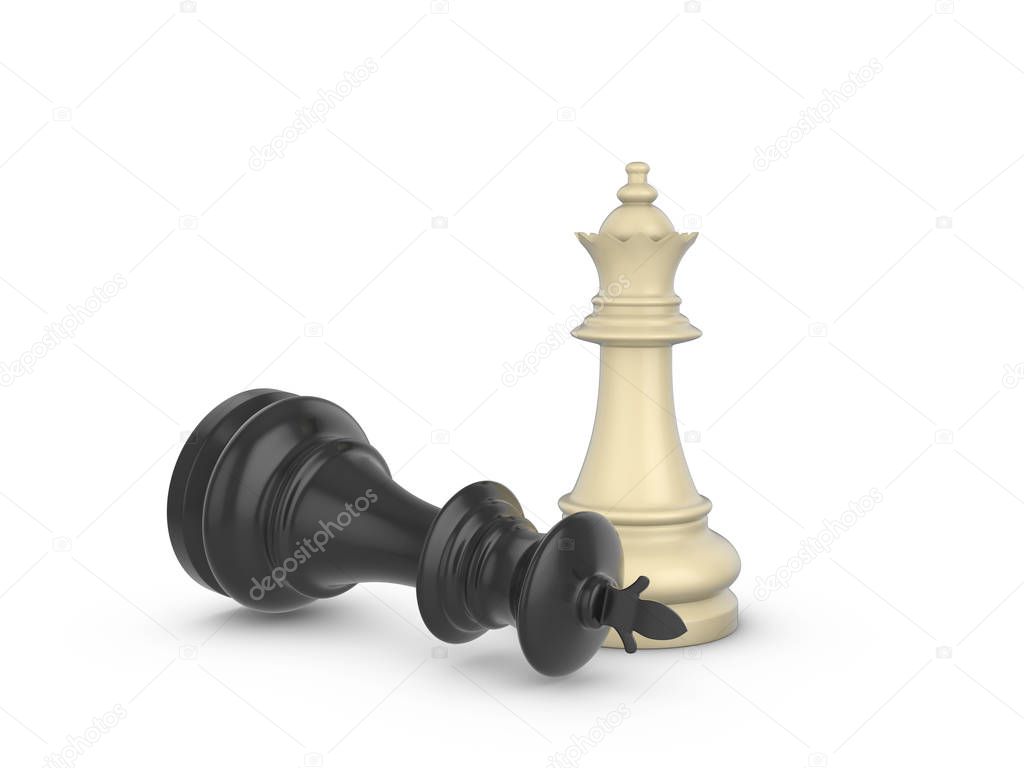 Chess king and queen on a white background. 3d illustration.