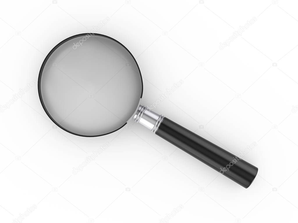 Magnifier on a white background. 3d illustration.