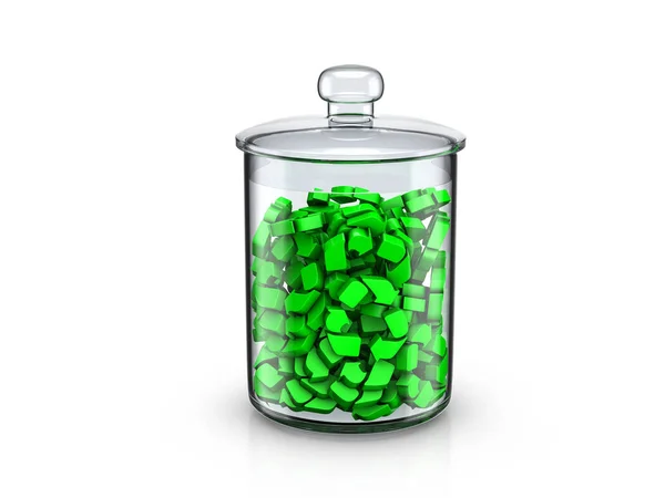 Glass jar with recycle symbols copy — Stock Photo, Image