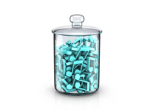 Glass jar with music note symbols copy — Stock Photo, Image