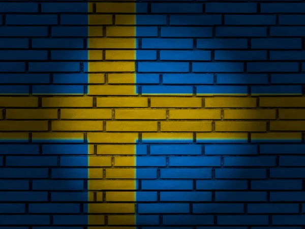 İsveç bayrak tuğla duvar — Stok fotoğraf