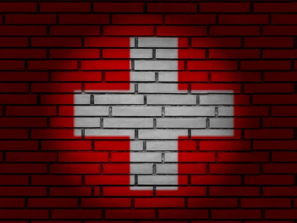 瑞士国旗砖墙 — 图库照片