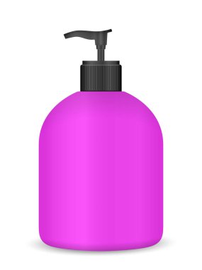 Beyaz arka planda sıvı sabun. Vektör illüstrasyonu.