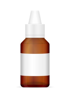 Beyaz arka planda cam bir tıbbi şişe. Vektör illüstrasyonu.