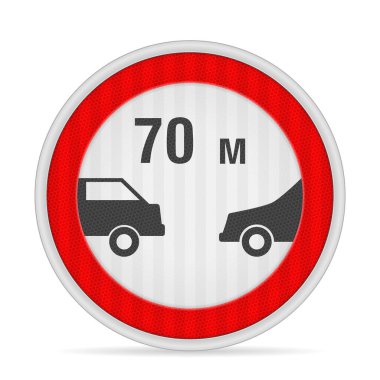 Beyaz arka planda asgari takip mesafesi tabelası. Vektör illüstrasyonu.