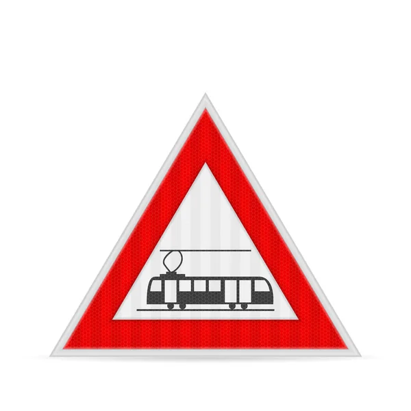 トラム白い背景に道路標識を横断 ベクターイラスト — ストックベクタ