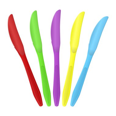 Beyaz arka planda renkli plastik bıçaklar. Vektör illüstrasyonu.