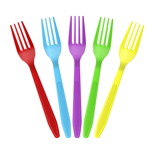 Color Plastic Forks White Background Vector Illustration — Stock Vector