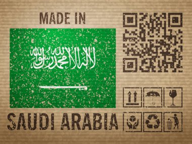 Suudi Arabistan yapımı karton, dokulu arka plan. Vektör illüstrasyonu.