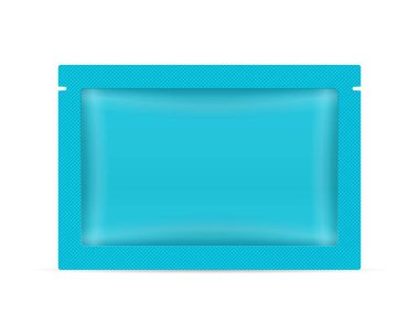 Beyaz arka planda Sachet. Vektör illüstrasyonu.