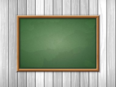 Ahşap bir arka planda boş karatahta. Vektör illüstrasyonu.
