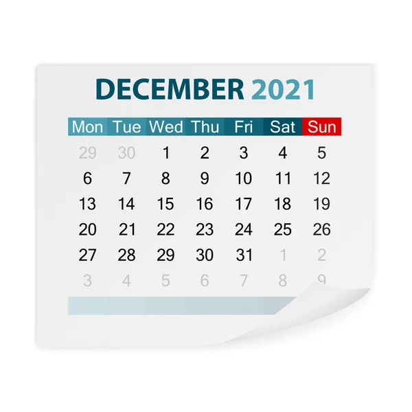 Calendário Dezembro 2021 Fundo Branco Ilustração Vetorial —  Vetores de Stock