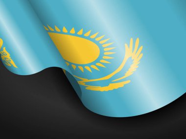 Siyah arka planda Kazakistan bayrağı sallıyor. Vektör illüstrasyonu.