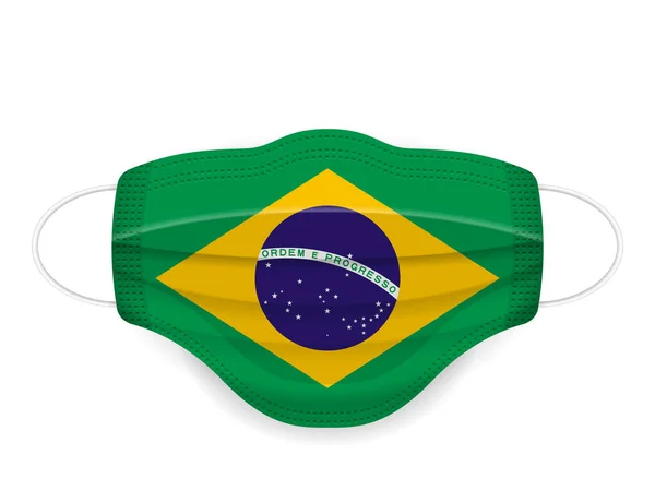 Ιατρική Μάσκα Σημαία Βραζιλίας Λευκό Φόντο Εικονογράφηση Διανύσματος — Διανυσματικό Αρχείο