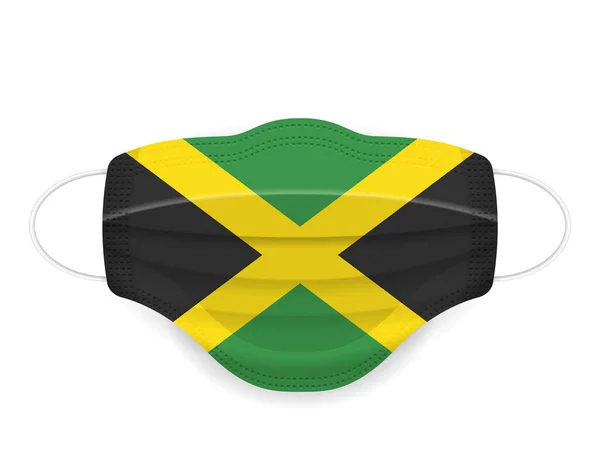 Masque Médical Drapeau Jamaïcain Sur Fond Blanc Illustration Vectorielle — Image vectorielle
