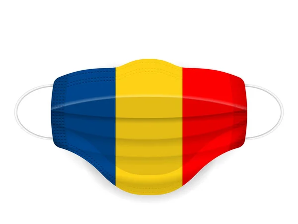 Medizinische Maske Rumänien Flagge Auf Weißem Hintergrund Vektorillustration — Stockvektor