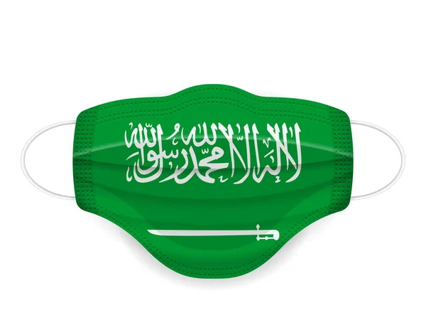 Topeng Medis Bendera Arab Saudi Pada Latar Belakang Putih Ilustrasi - Stok Vektor