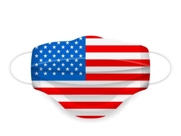 Maska Medyczna Usa Flaga Białym Tle Ilustracja Wektora — Wektor stockowy