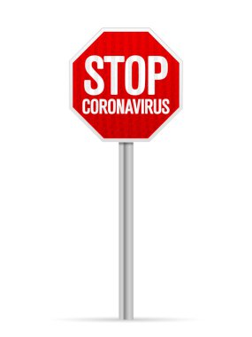 Beyaz arka planda yol tabelası Coronavirus. Vektör illüstrasyonu.