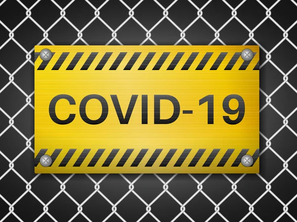 Tellerin arkasında Covid-19 işareti var. Vektör illüstrasyonu.