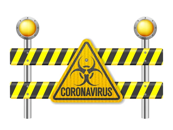 Coronavirus Barrera Seguridad Vial Sobre Fondo Blanco Ilustración Vectorial — Vector de stock