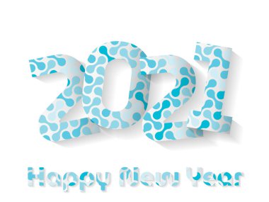 Kağıt Mutlu Yıllar 2021 metni. Vektör illüstrasyonu.