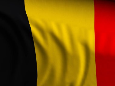 Yakın plan Belçika bayrağı sallıyor. 3d illüstrasyon.