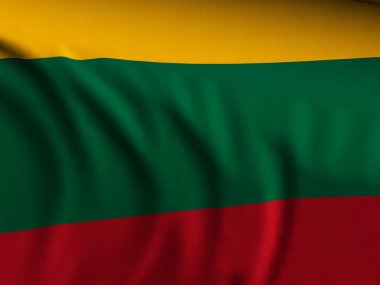 Yakın plan Litvanya bayrağı sallıyor. 3d illüstrasyon.