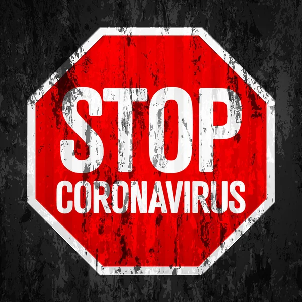 Stop Coronavirus Road Sign Grunge Texture Background Vector Illustration — Stock Vector