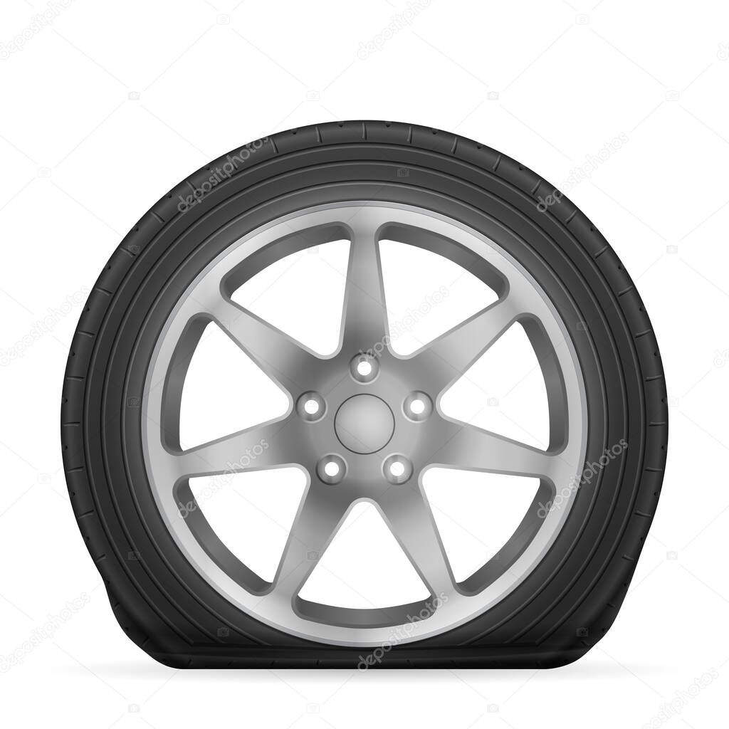 Flat tire on a white background. Vector illustration.