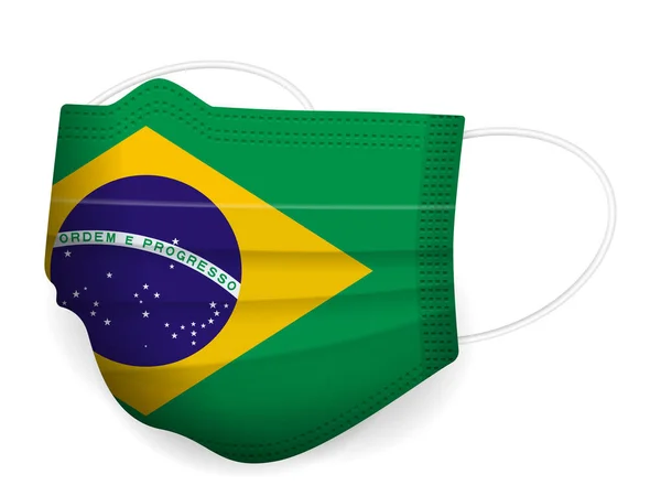 Máscara Médica Bandeira Brasil Sobre Fundo Branco Ilustração Vetorial — Vetor de Stock