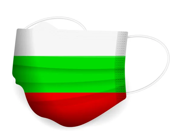 Medicinsk Mask Bulgarien Flagga Vit Bakgrund Vektorillustration — Stock vektor