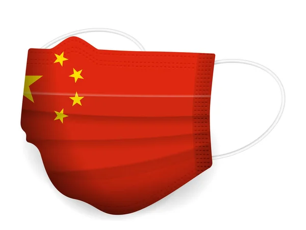 Beyaz Arka Planda Çin Sağlık Maskesi Bayrağı Vektör Illüstrasyonu — Stok Vektör