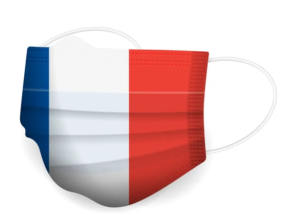 Máscara Médica Bandera Francia Sobre Fondo Blanco Ilustración Vectorial — Vector de stock