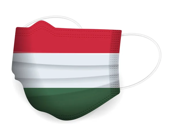 Medicinsk Mask Ungern Flagga Vit Bakgrund Vektorillustration — Stock vektor