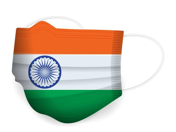 Medicinsk Mask Indien Flagga Vit Bakgrund Vektorillustration — Stock vektor