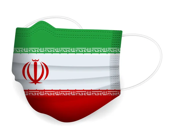 Medicinsk Mask Iran Flagga Vit Bakgrund Vektorillustration — Stock vektor