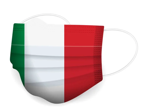 Máscara Médica Bandeira Itália Fundo Branco Ilustração Vetorial — Vetor de Stock