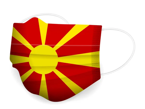 Medicinsk Mask North Macedonia Flagga Vit Bakgrund Vektorillustration — Stock vektor