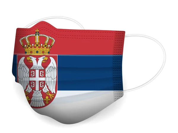 Orvosi Maszk Szerbia Zászló Fehér Alapon Vektorillusztráció — Stock Vector