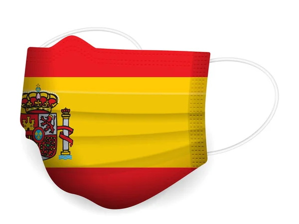 Medicinsk Mask Spanien Flagga Vit Bakgrund Vektorillustration — Stock vektor