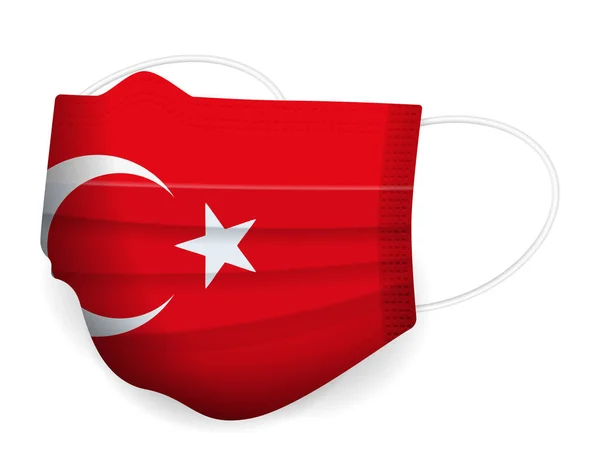 Medicinsk Mask Turkiet Flagga Vit Bakgrund Vektorillustration — Stock vektor