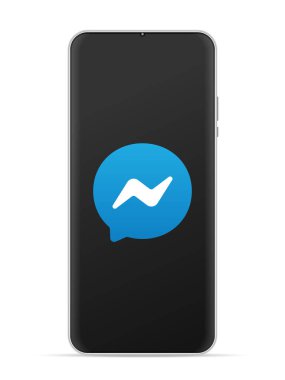 Akıllı telefon ekranında kurye logosu simgesi. Vektör illüstrasyonu beyaz arkaplan.