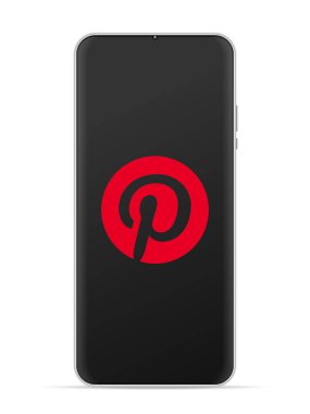 Akıllı telefon ekranında Pinterest logo simgesi. Vektör illüstrasyonu beyaz arkaplan.